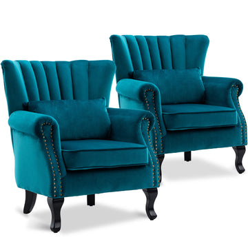 Accent Reading Arm Chairs Set of 2 Midcentury Modern Comfy Corner Sofa Chair, Wingback Waiting Room Club Chair with