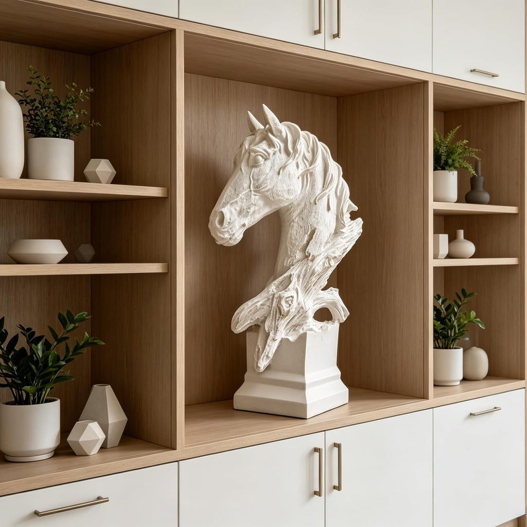 Art Retro Horse Head Ornament,Resin Statue Ornaments,Abstract Style Sculptures,Living Room Dining Desk