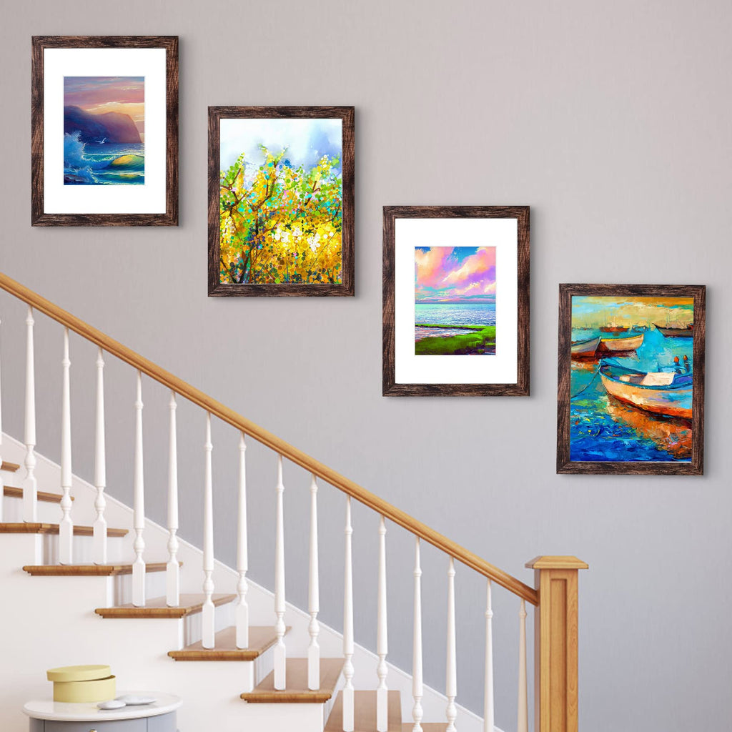 16x20 Picture Frame Rustic Brown, Poster Frame Display Prints 11x14 with Mat or 16x20 Without Mat, 4PCS