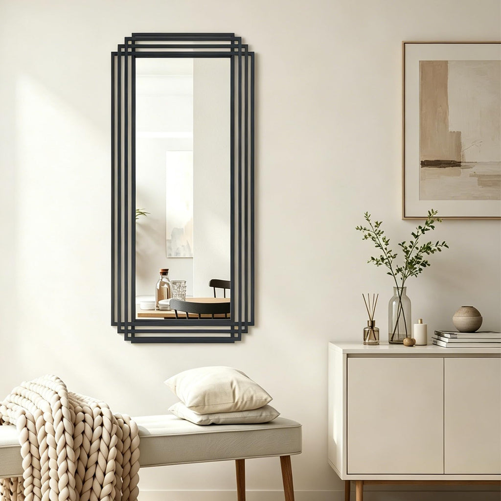 47"x22" Large Rectangle Decorative Mirror with Geometric Frame