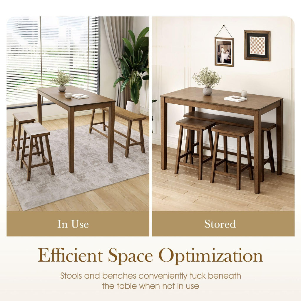 Solid Wood Counter Height Table and Chairs, Rustic Caramel