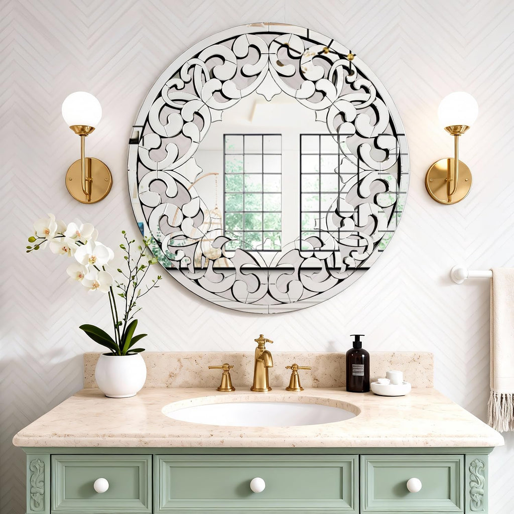Round Wall Mirror 32 Inch Modern Silver Decorative Mirror