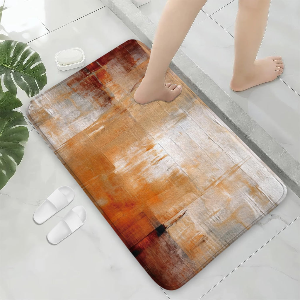 Orange Brown Grey Abstract Bath Rug, Non-Slip Microfiber Soft Plush Modern Bathroom Mat Carpets Floor Mat Kitchen