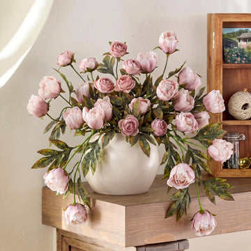 Faux Silk Peony Artificial Flowers Stem for Vase,,Brownish - Set of 8