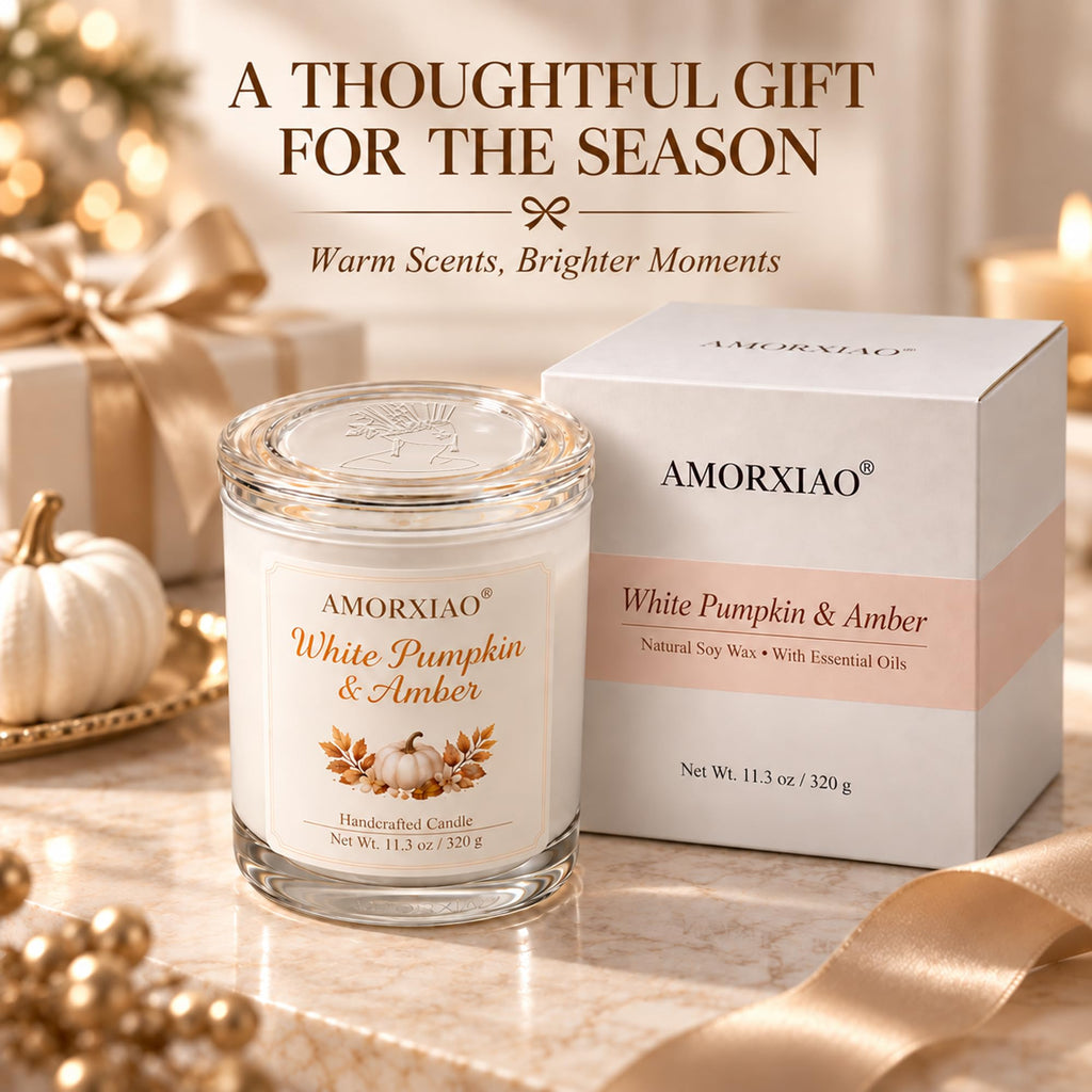 Pumpkin & Amber Scented Candle, 11.3 Oz Soy Wax Fall Candle Gift for Women