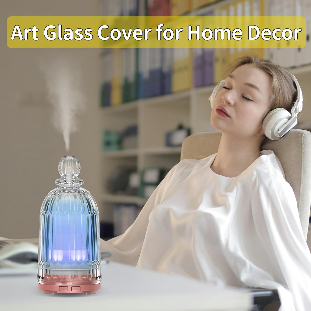 Glass Essential Oil Diffuser, Small Cool Mist Humidifier Glass Cover & Plastic Reservoir with 7 Color LED Lights