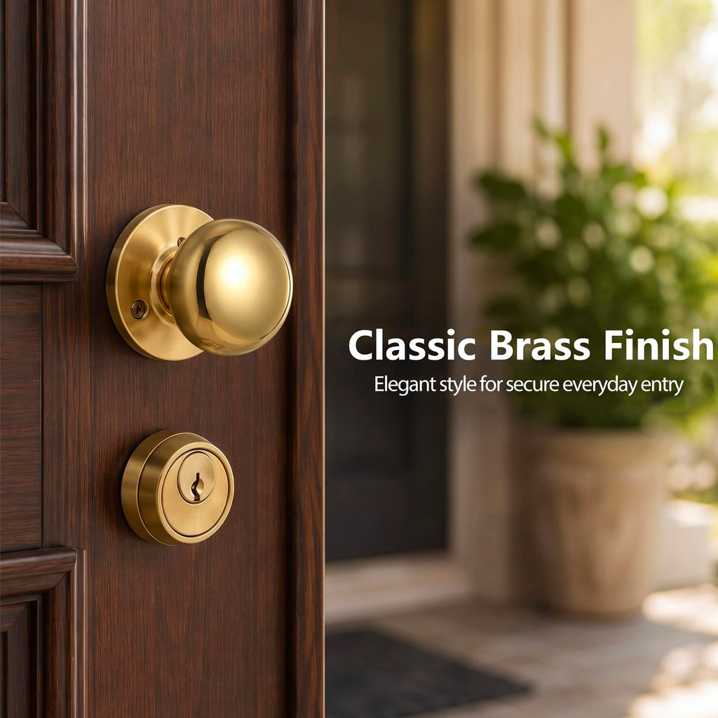 1 Set Double Cylinder Mortise Lock, Right Hand Reverse, Brass