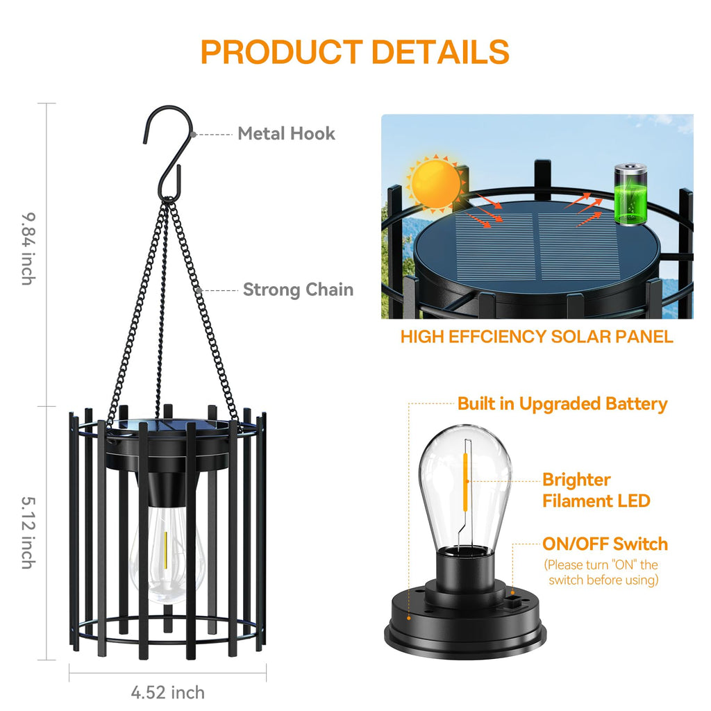 Solar Lanterns Outdoor Waterproof, 4 Pack Upgraded Bright Hanging Lights, Metal Decorative Lanterns for Yard Patio