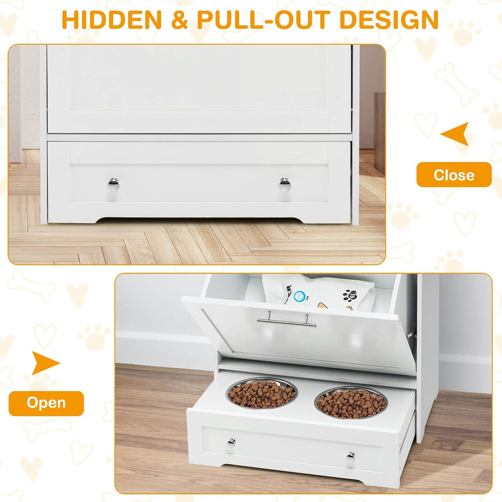 Pet Feeder Station, Dog Food Storage Container with Double Pull Out Dog Bowls, Pet Food Toy Organizer Cabinet, Pet