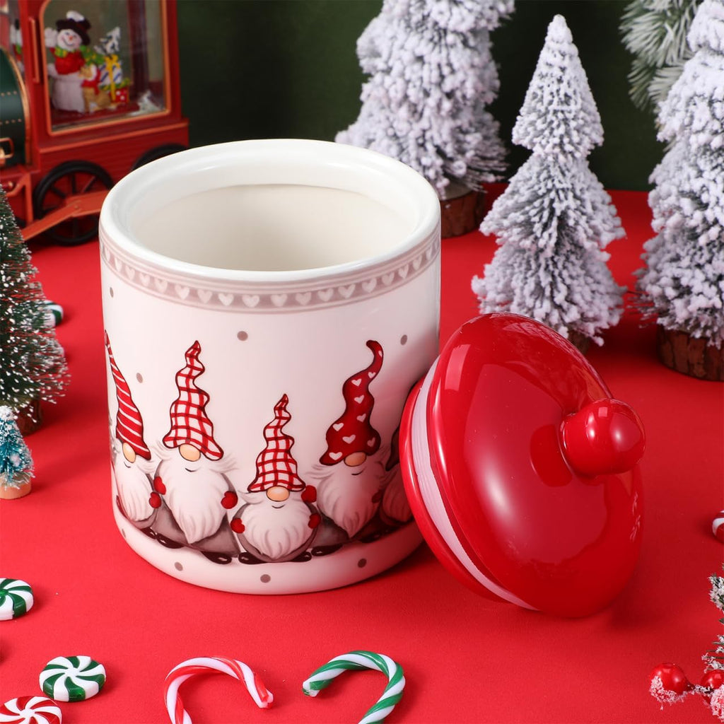 Gnome Cookie Jar 5 X 7 Inch Christmas Cookie Jars with Lids Ceramic Gnome Canister Tabletop Candy Dish Airtight Food