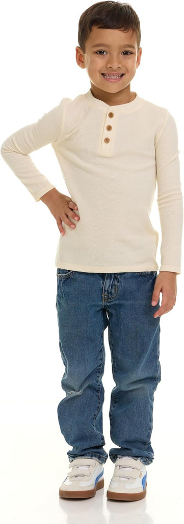 Pack Boys' Henley Long Sleeve Shirts - Soft Cotton Blend Toddler Tops, Everyday Basics, Size 12M