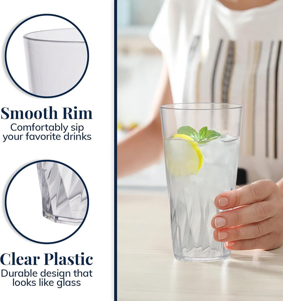 Palmetto [Set of 16] 20 ounce Plastic Stackable Water Tumblers in Clear, Lightweight Value Set of Drinking Cups