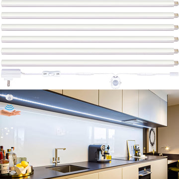 Motion Sensor Under Cabinet Lights, Plug in, Seamlessly Linkable, 6 Pcs 12 Inch Under Counter Lighting Bars, Closet