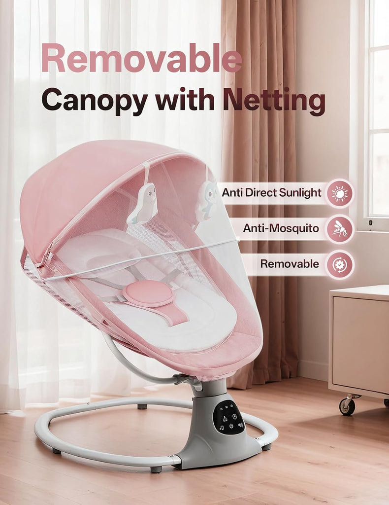 Electric Baby Swing for Infants to Toddler, 12 Music, Remote Control and Bluetooth, Portable Swing for Baby Boy Girl