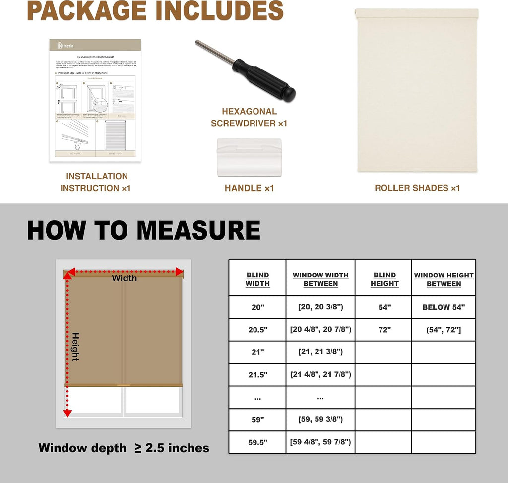 No Drill Cordless Blackout Roller Shades, Linen, | Thermal Insulation, UV Privacy Protection, Easy Install Fabric