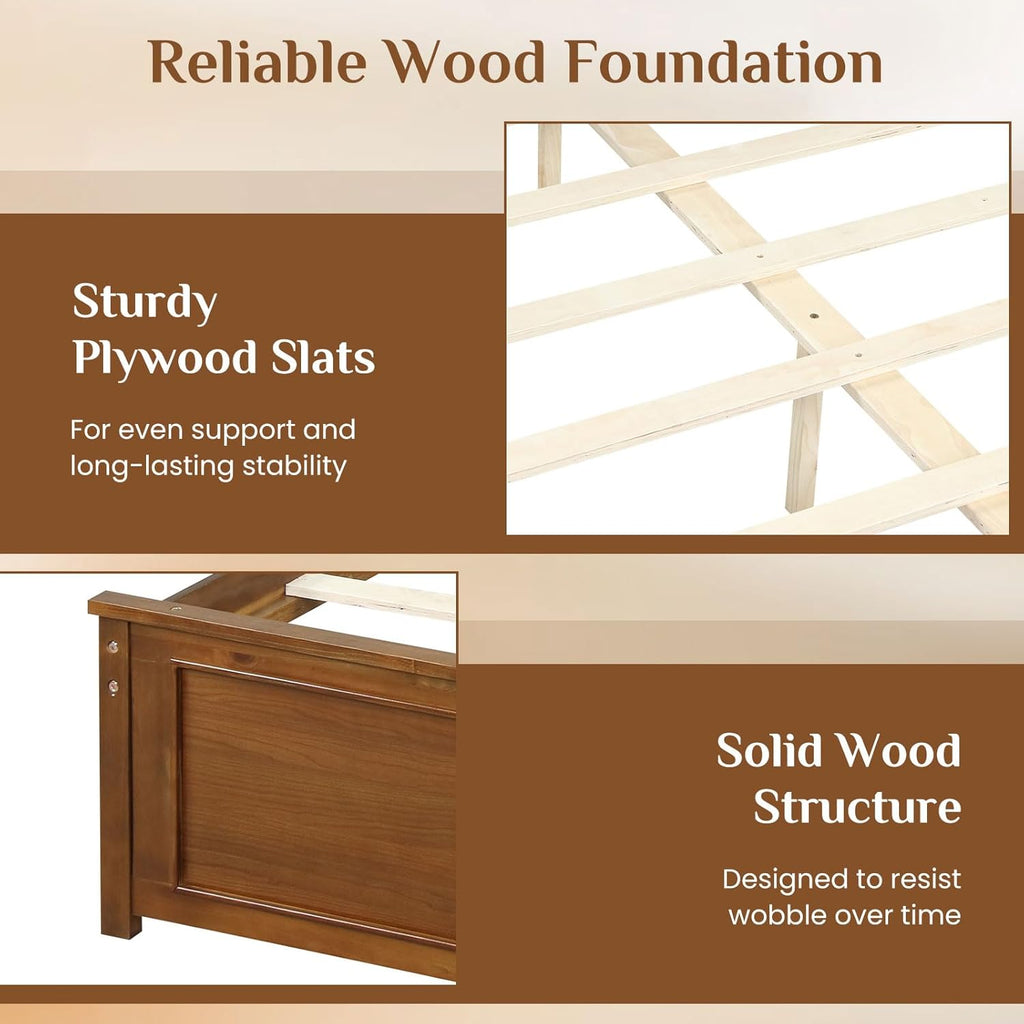 Full Size Bed Frame with Solid Wood Legs & Wooden Slats