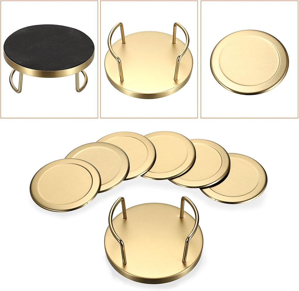 Stainless Steel Metal Round Coaster with Holder for Drinks - Set of 6