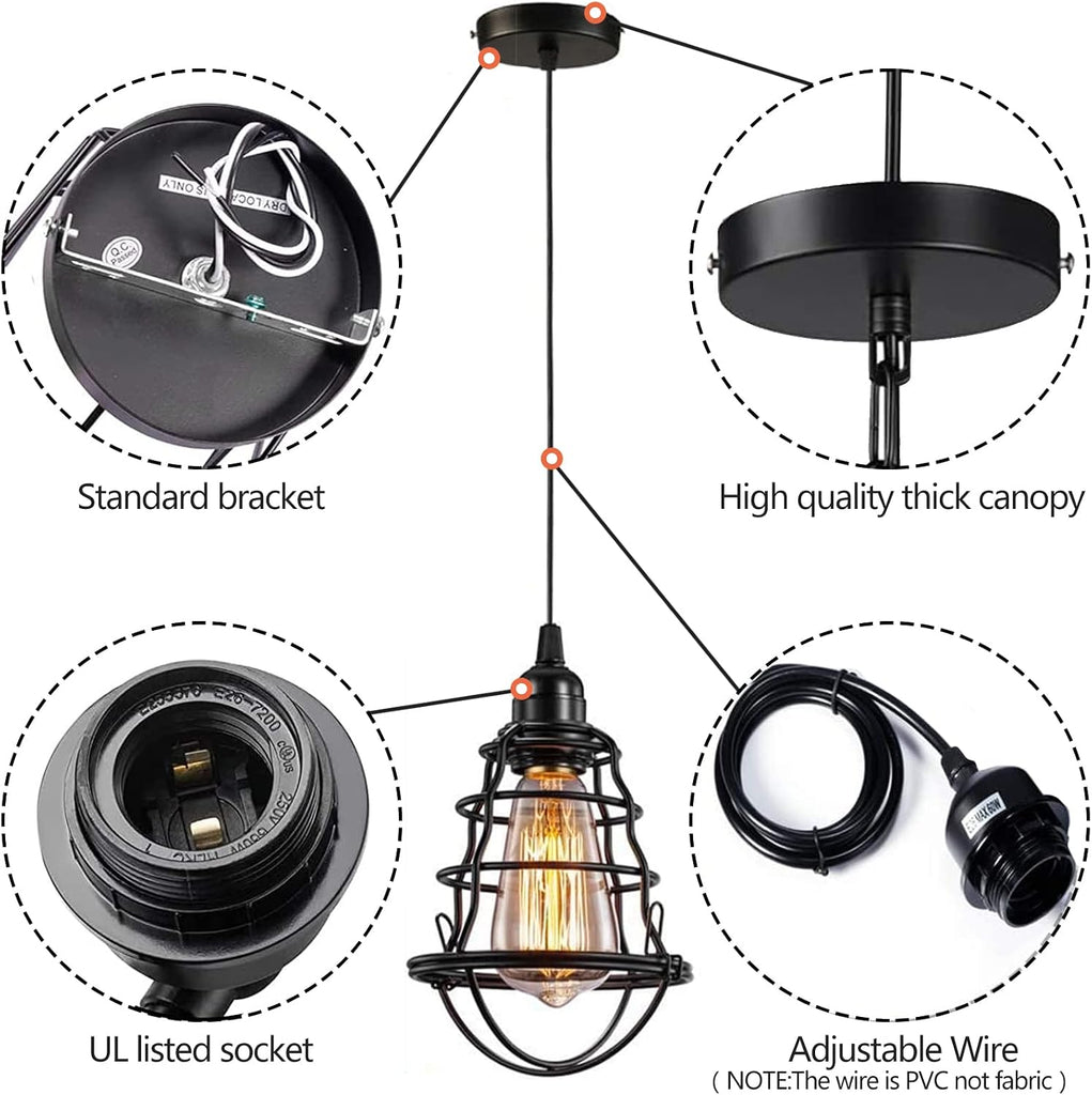 Industrial Pendant Light INNOCCY Edison Hanging Cage Pendant Lights E26 E27 Base Vintage Adjustable Pendant Lamp