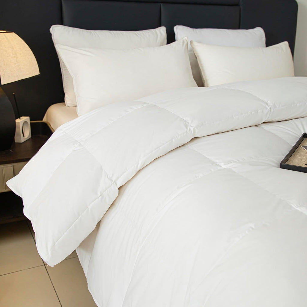 Goose Feather Down Comforter,All Seasons 100% Cotton Feather Down Duvet Insert Medium Warm Quilted B