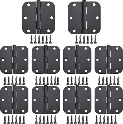 Matte Black Door Hinges 10 Pack 3x3 Inch Interior Door Hinges for Doors Rounded 5/8" Radius Corners Iron Hinge Door