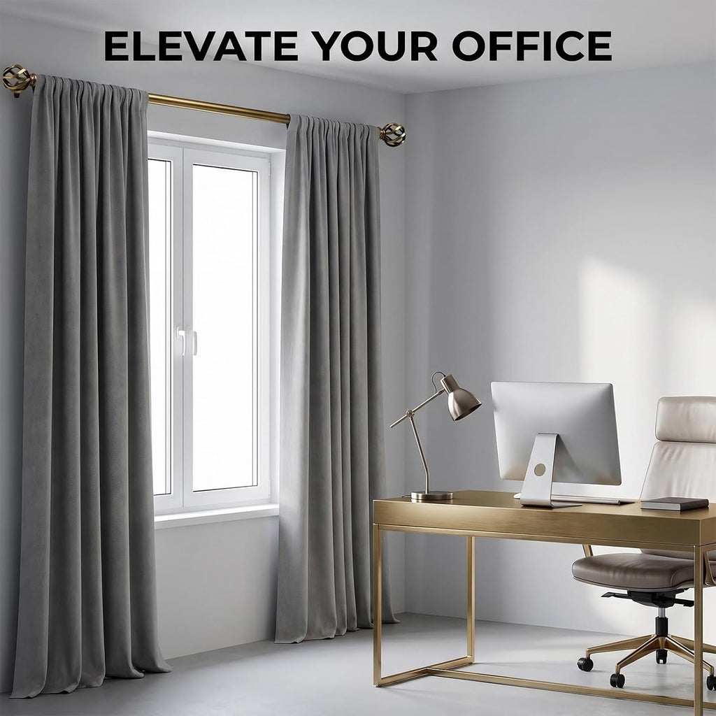 Brass Curtain Rods 18 to 88 Inches, 1 Inch Modern Drapery Rods, Adjustable Heavy Duty Curtain Rod, with Twisted Cage