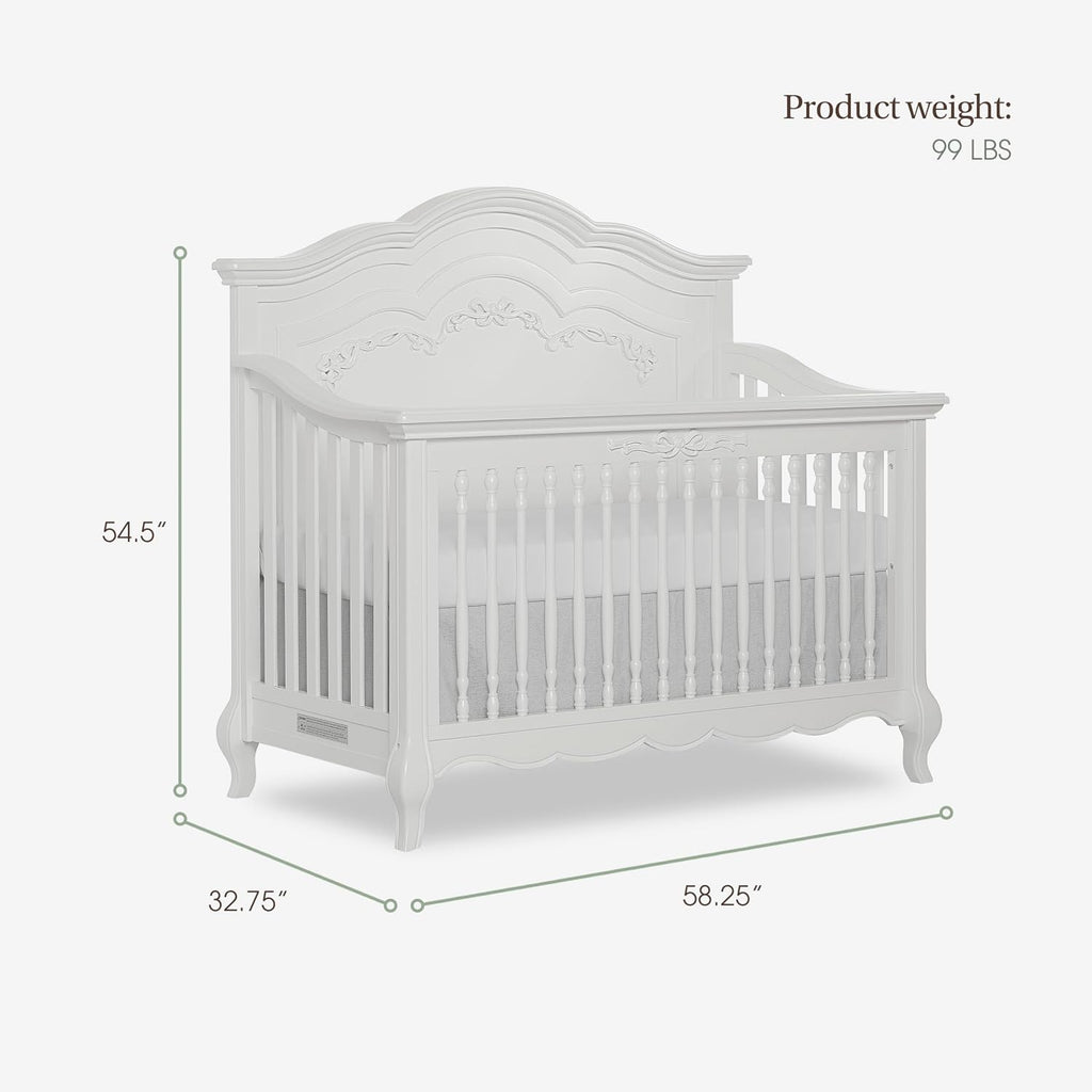 Aurora 5-in-1 Convertible Full Size Baby Crib, Frost White | Wooden Nursery, 3-Position Mattress Support, Converts to