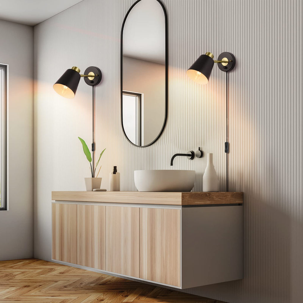 Wall Sconce Plug in, Dimmable Wall Sconces Adjustable Wall Lights with Plug in Cord and Dimmer On/Off Rotary Switch