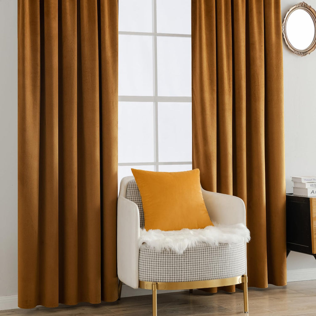 Velvet Curtains 52x108 inches 2 Panels Gold Brown Blackout Curtains
