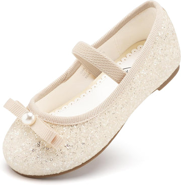 Girls Glitter Dress Shoes Flats with Pearl Bow for Party
