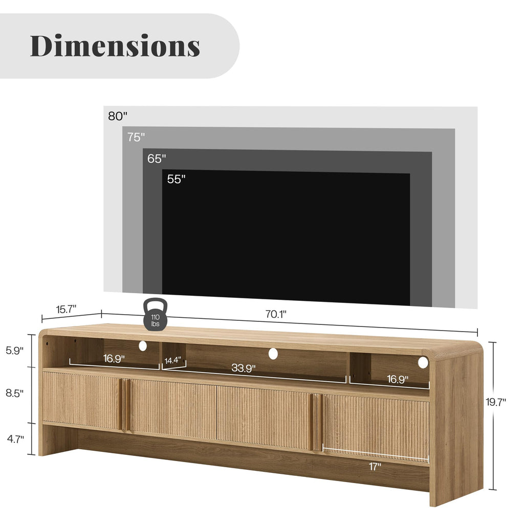 70" Fluted TV Stand with 2 Storage Cabinets for TVs Up to 80"