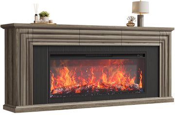 70'' Fireplace TV Stand with 42'' Electric Fireplace, Farmhouse TV Stand for 65 75 Inch TV, Entertainment Center TV
