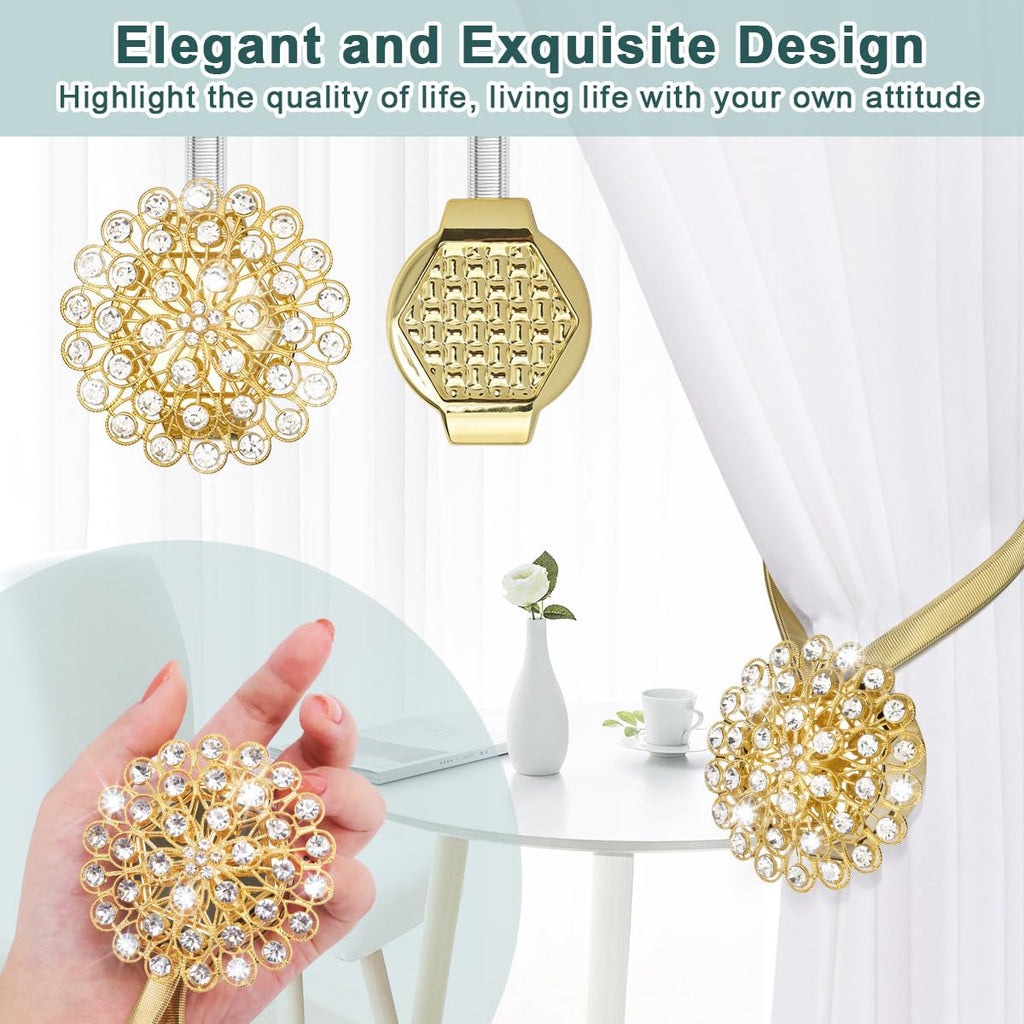 Magnetic Curtain Tiebacks Crystal Curtain Ties Holdbacks, 4 Pack
