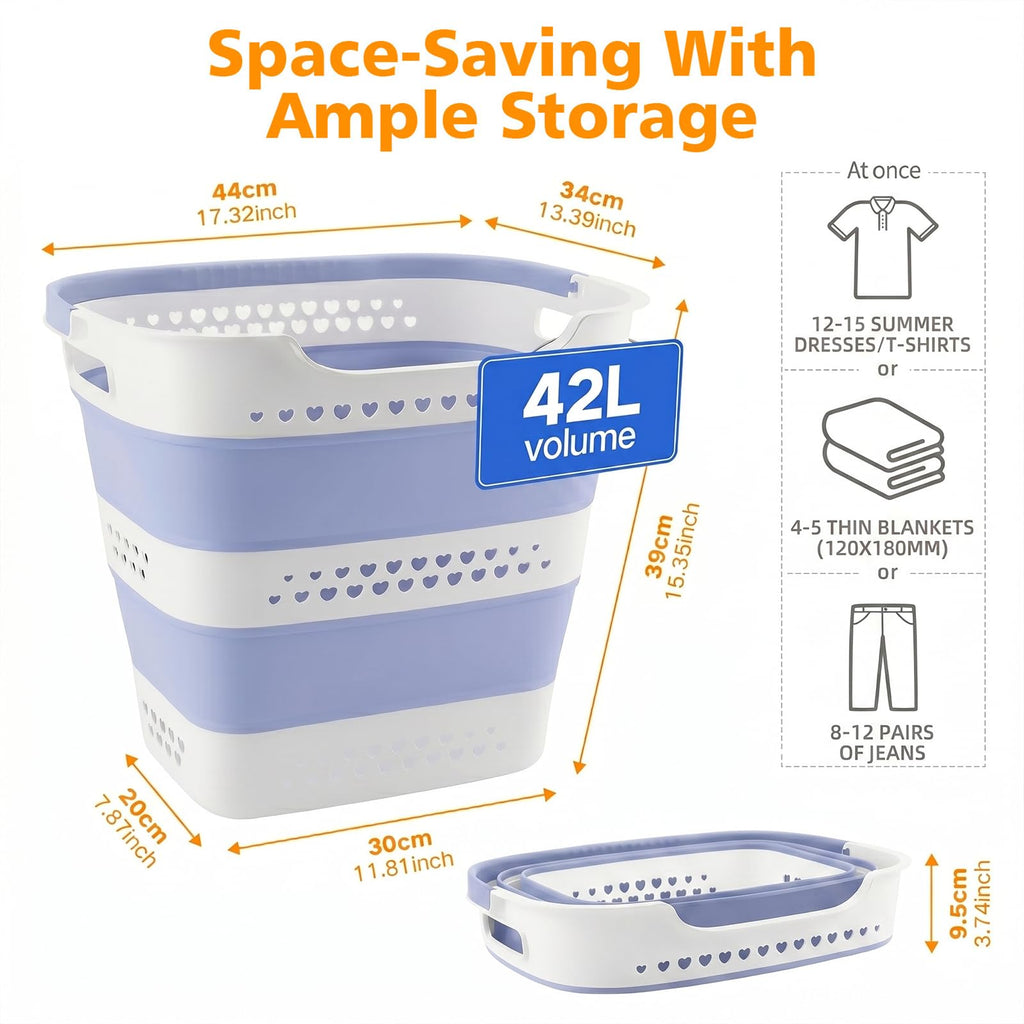 Collapsible Plastic Laundry Basket Hamper with Handles, Foldable Pop Up Storage Container Organizer for Washing
