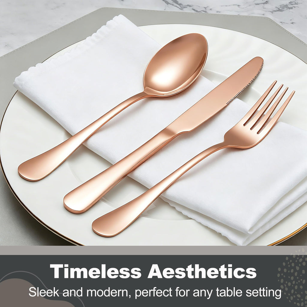 40-Piece Rose Gold Flatware Set, Stainless Steel Cutlery Set for 8