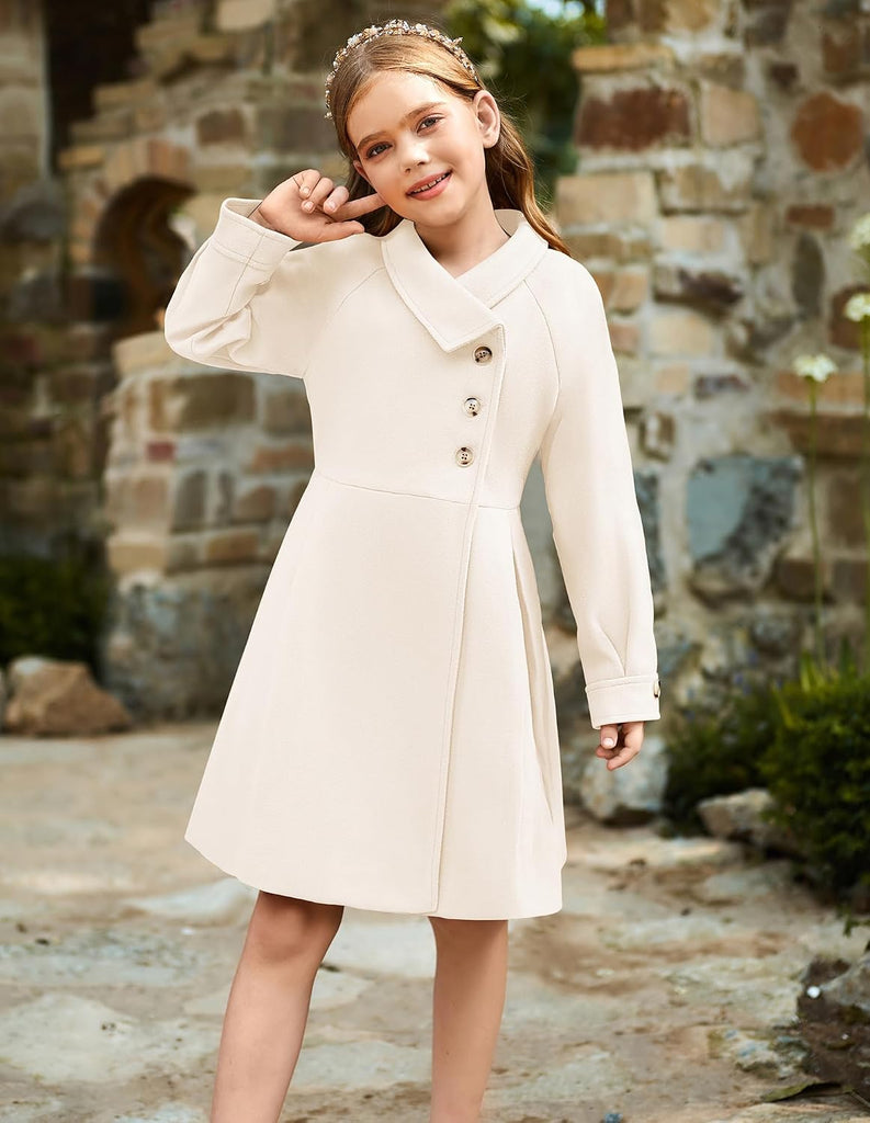 Girls Peacoat Dress Coat Wool Lapel Jacket Fall Winter Outfit