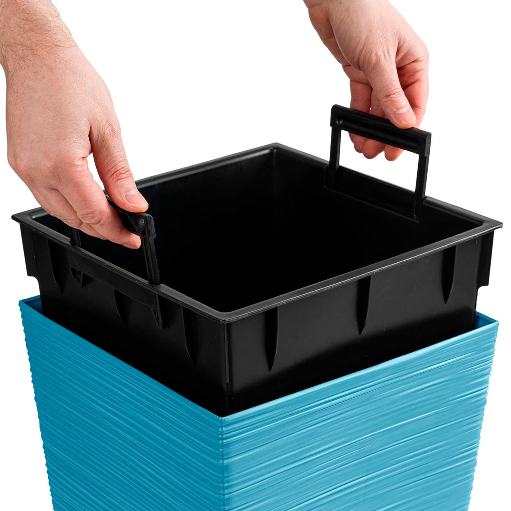 Scandinavian Blue Planter with Reservoir, Furu Collection, 26.5 x 26.5 x 50 cm, 11 Litre Capacity, 26, 5 x 26, 5 x 50 cm