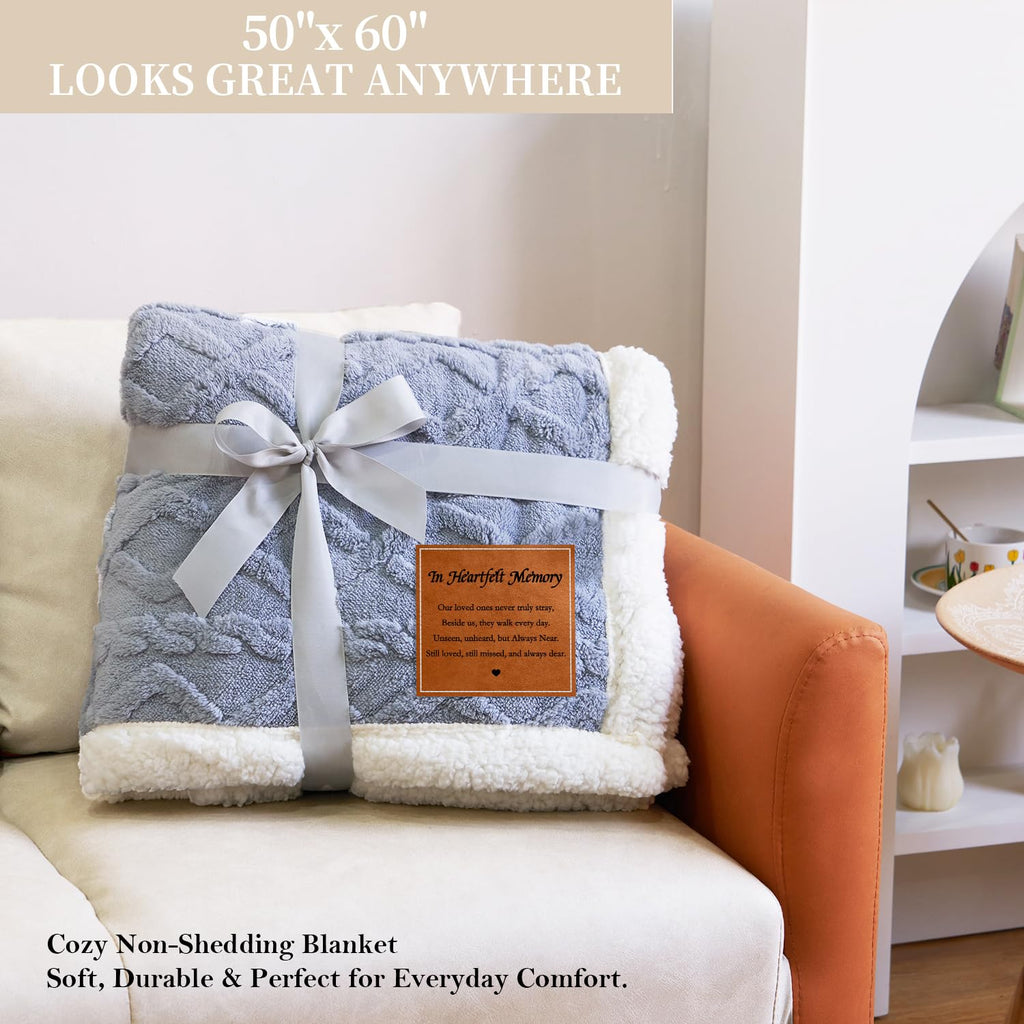 In Heartfelt Memory Blue Memorial Sympathy Blanket, Super Soft Throw for Grief, Unique Bereavement Gift for Loss of