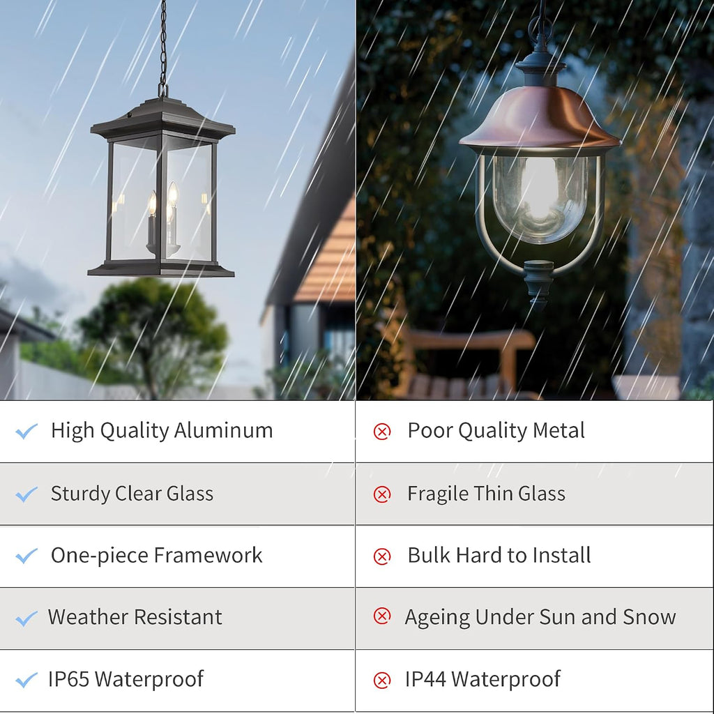 Outdoor Pendant Light, 23.6" H Large Exterior Hanging Light, 3-Light Outdoor Chandelier