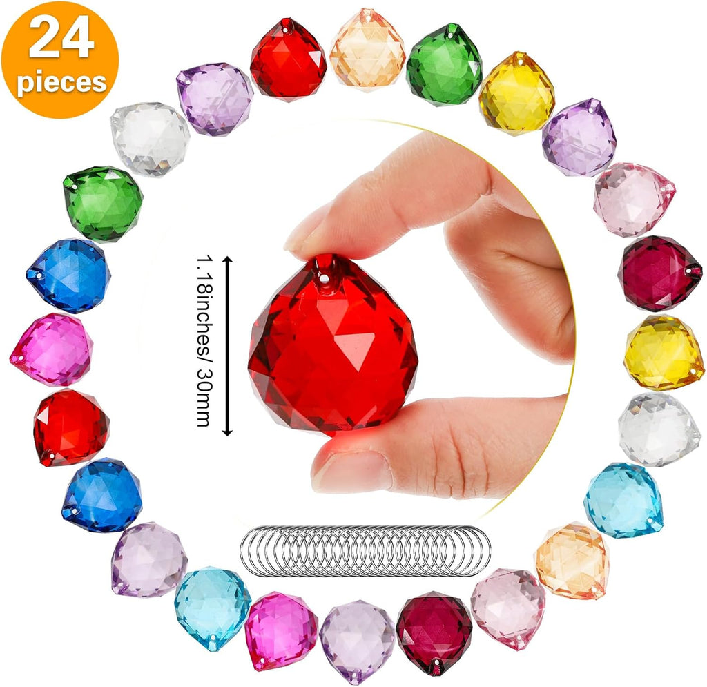 24 Pack Crystal Ball Prism 30mm/1.18" Decorative Ball - Suncatcher Rainbow Pendants Maker for Chandelier Window &