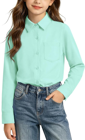 Girls School Uniform Button Down Shirts with Chest Pocket