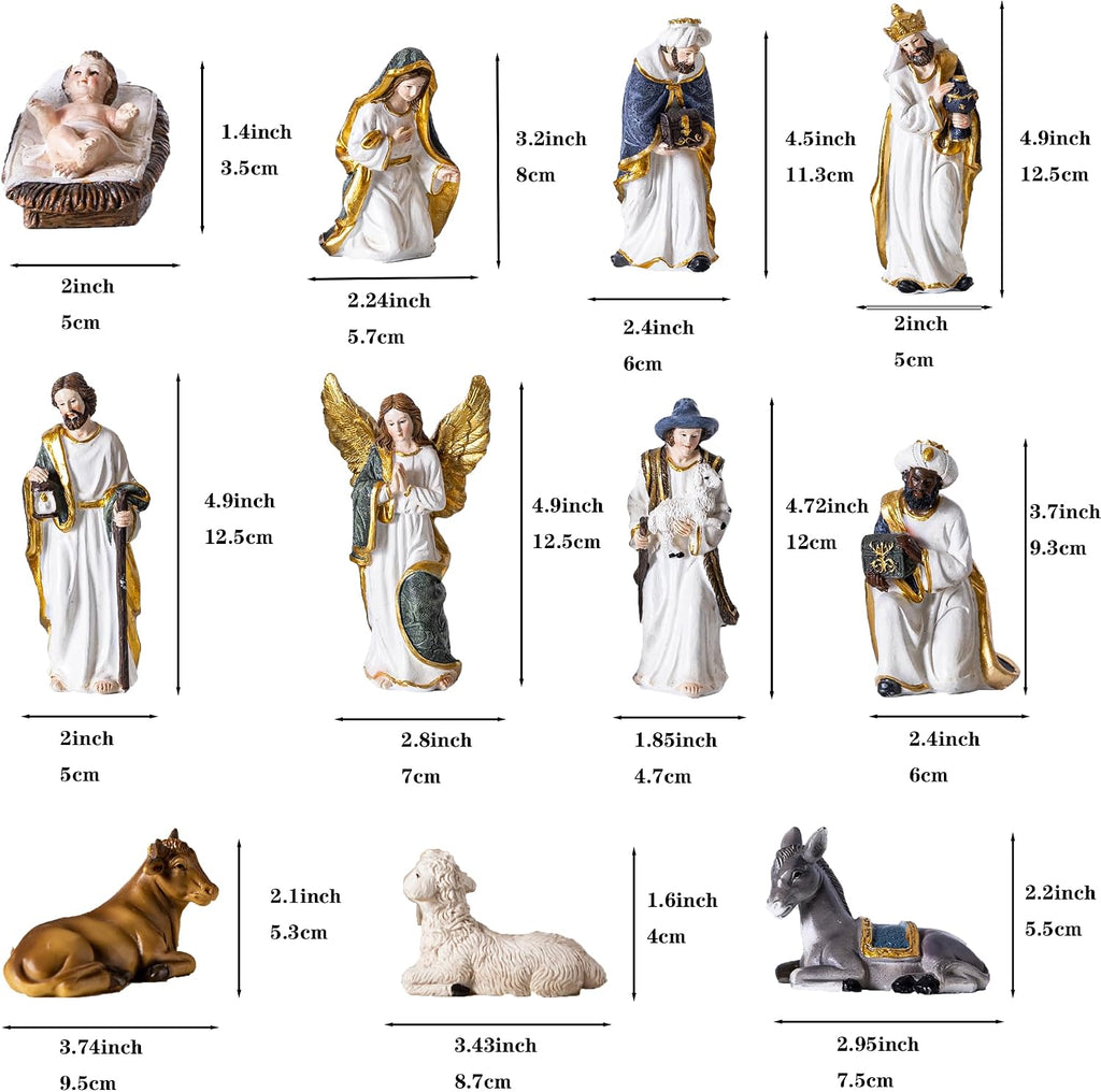 5'' Nativity Set with 11 Figures, Indoor Nativity Scene Figurines, Holy Family Statue, Christmas Decorations