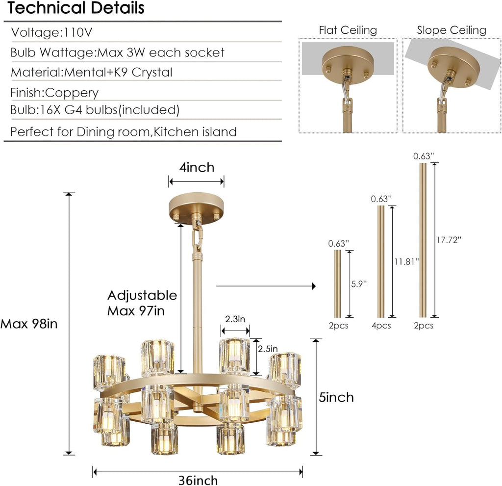 Gold Chandelier Light Fixture kitchen and dining , 16-Lights Modern Chandeliers for dining room, 18"Farmhouse Kitchen Chandelier Over Table, Crystal Wagon Wheel Chandelier(bulbs included) A117-B0D7TDHSZV