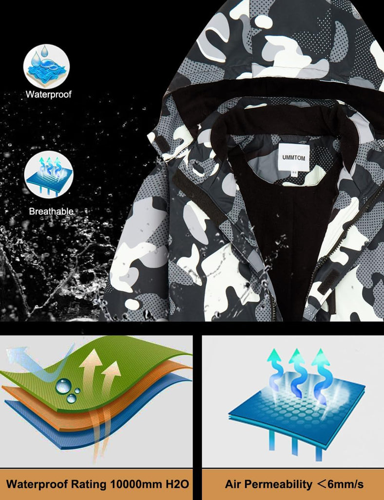 Boys Waterproof Ski Jacket Fleece Lined Warm Winter Snow Coat Hooded Winter Jacket for Kids