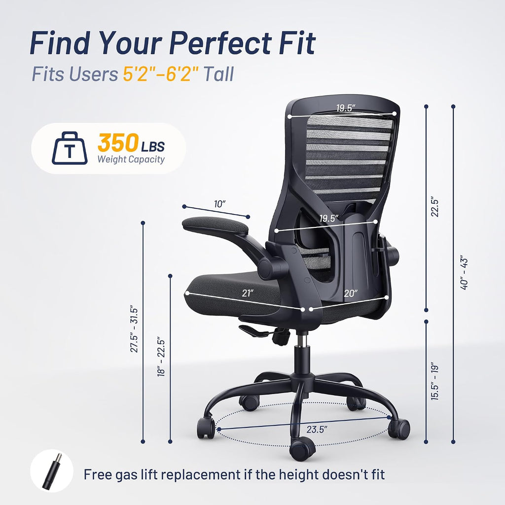 Office Desk Chair for Long Hours & Lower Back Pain Relief - 4" Thick Molded Foam Cushion, Enhanced Lumbar Support