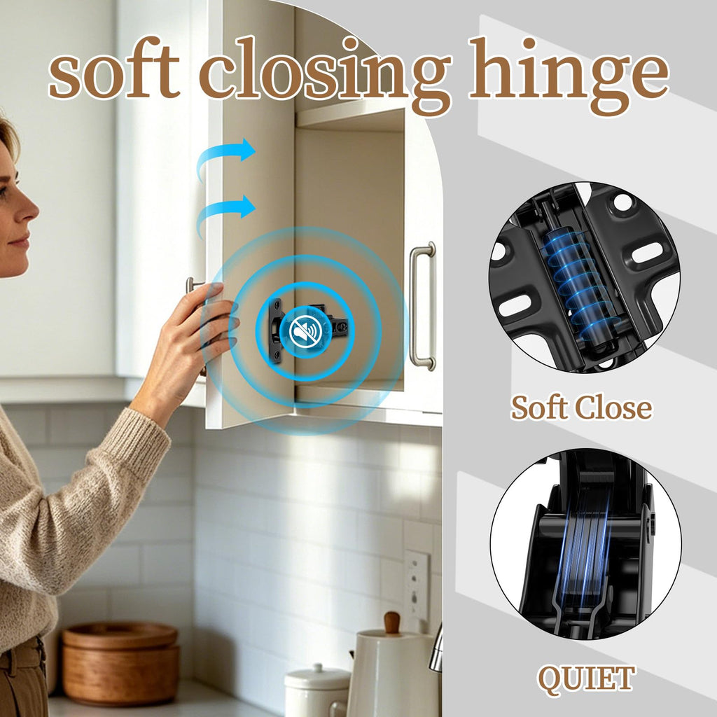 Soft Close Quiet European Concealed Hinges, Full Overlay Frameless Adjustable Hinges Cabinet Doors, Cupboard Hardware