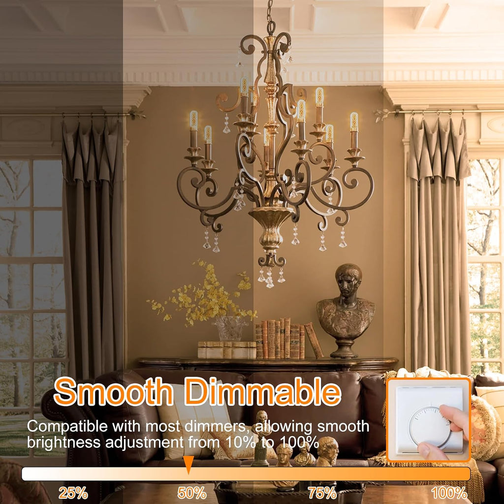 6 Pack Dimmable E12 LED Edison Candelabra Bulbs 40 Watt, Warm White 2700K