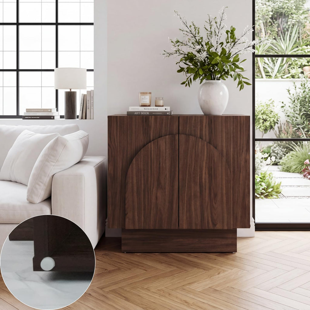 Walnut Sideboard Buffet Cabinet with Storage Set of 4, 126" Modern Sideboard Cabinet with Arched Doors & Shelf