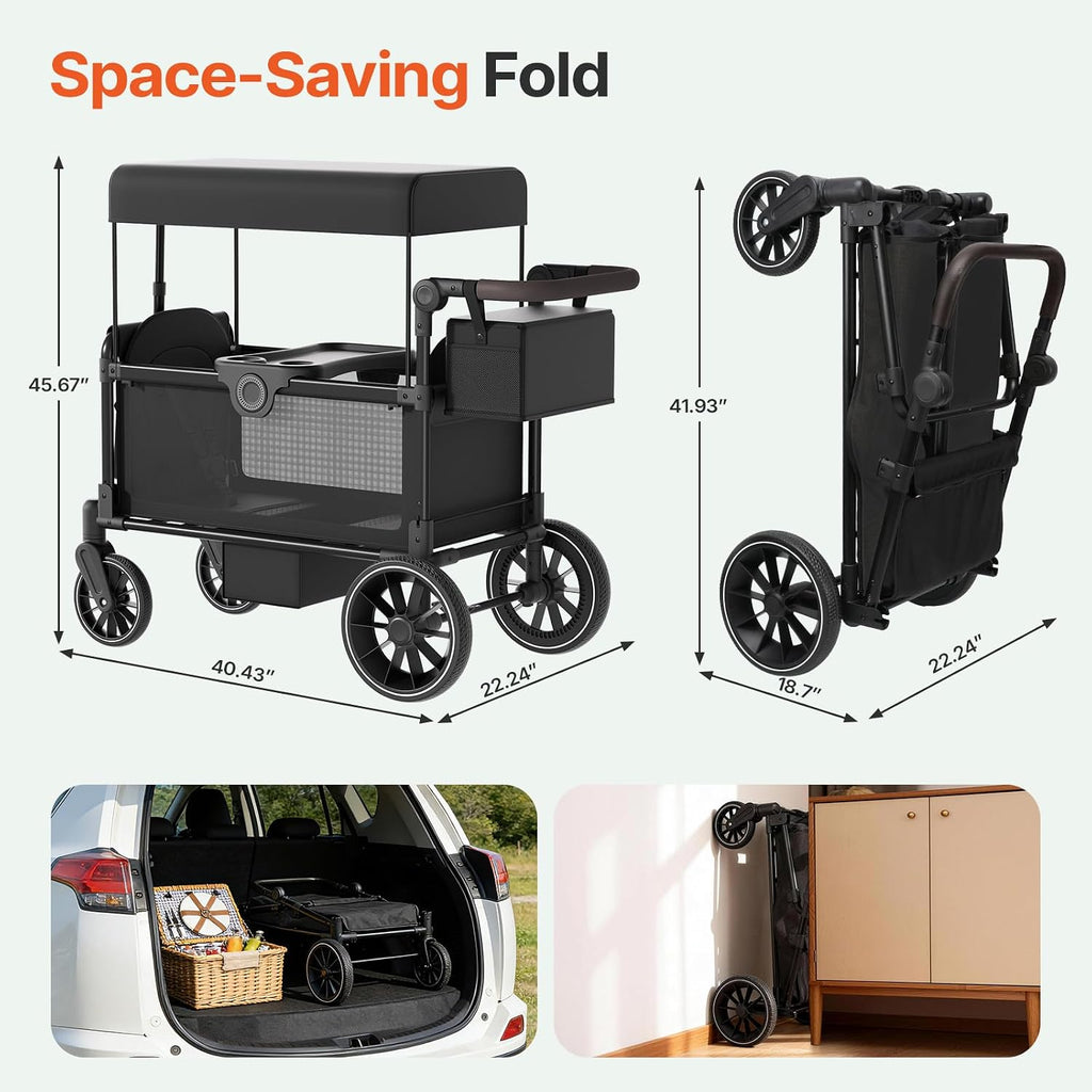 Stroller Wagon for 2 Kids with Side Entry & Point Safety