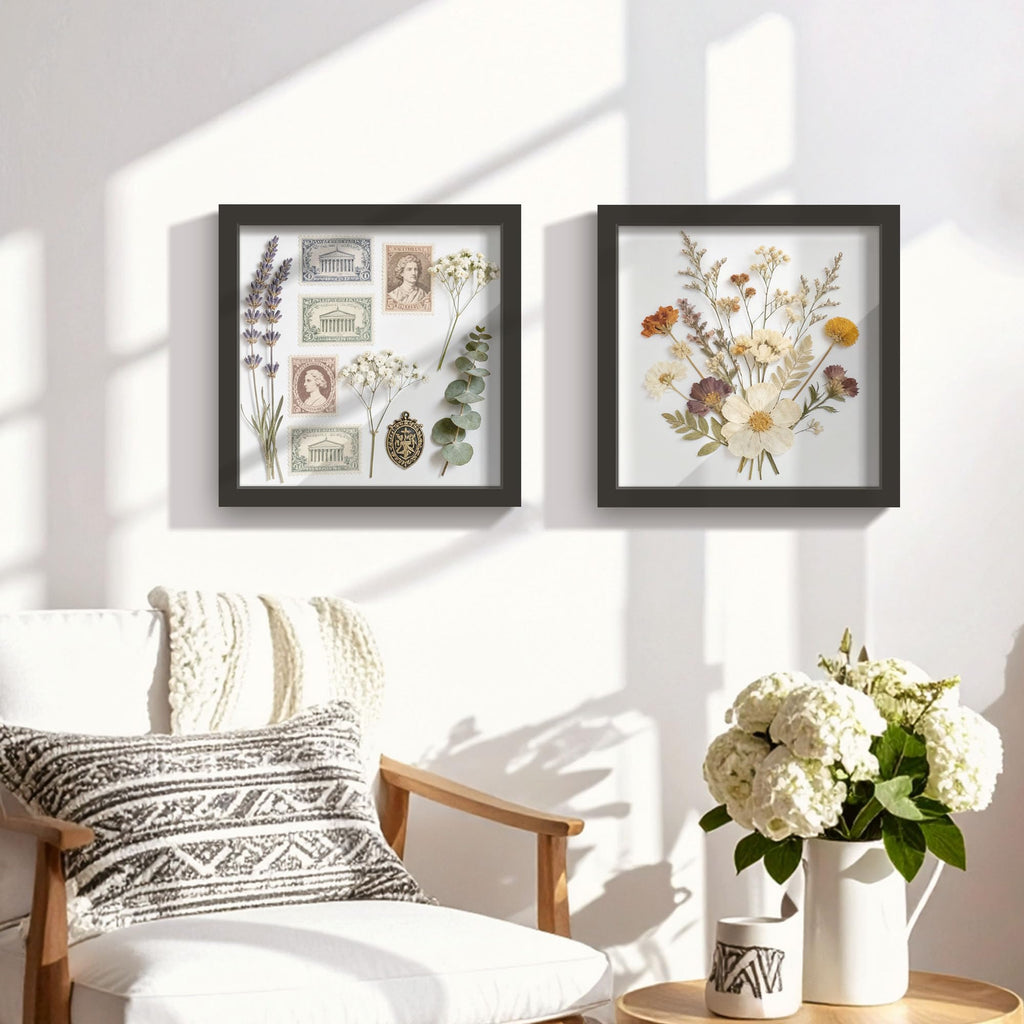 12x12 Black Wooden Shadow Box Frame, Tempered Glass, 2 Pack