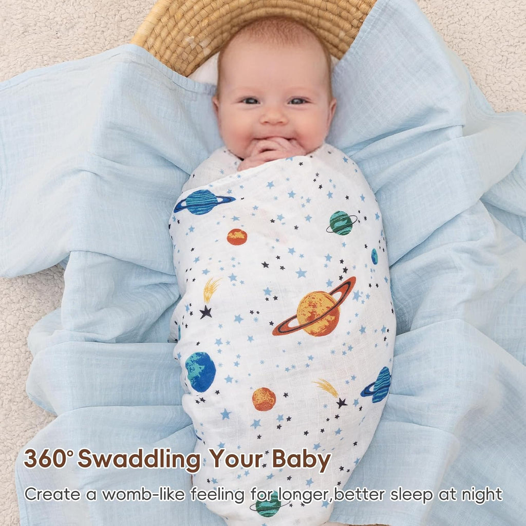 Baby Muslin Swaddle Blankets, 4 Pack 100% Cotton Swaddle Blankets for Newborns, Soft Breathable 47 x 47 in Large